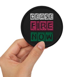 Cease Fire Now Embroidered Patch: Palestine Flag Colors, Iron-On/Sew-On