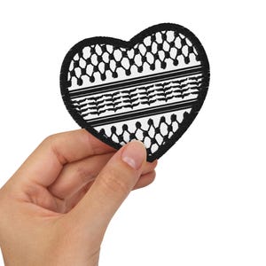 Palestine Keffiyeh Heart Patch: Black & White Embroidered Iron-On Applique