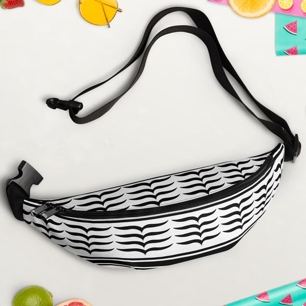 Palestine Fanny Pack Keffiyeh-Inspired Black & White Hirbawi Crossbody Banana Bag Gaza Gift for Men and Women. Ceasefire Now. Peace. Salam.