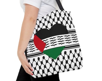 Palestinian Kefiyeh Tote Bag with Palestine Heart on One Side Palestine Tote Palestine Scarf Tote Bag Gaza Bag Palestine Gift Peace Now