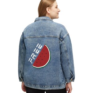 Free Palestine Jean Jacket Women Watermelon Denim Jacket Palestinian Flag Colors Gaza Activist Gift Ceasfire Protest Peace Now 786  Salam