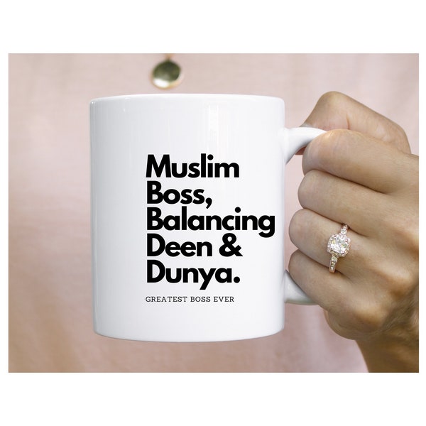 Idée cadeau de patron musulman Mug musulman équilibrant Deen & Dunya" avec calligraphie basmala Cadeau d'employés pour chef d'entreprise ou PDG