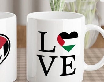 Love Palestine Coffee Mug with Palestinian Flag and Kuffiyeh Elements Stand with Palestine Middle East Peace Cup Palestine Mugs Gifts