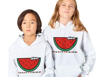 This is Not a Watermelon Palestine Youth Hoodie Gaza Streetwear Top Gifts for Son & Daughter Muslim Shop Holy Land Peace Now Salam.