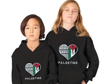 Palestinian Heart Hoodie for Kids with Palestine Written in English Palestine Kids Hoodies Palestine Shirt for Children Middle East Peace