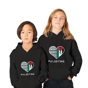 Palestinian Heart Hoodie for Kids with Palestine Written in English Palestine Kids Hoodies Palestine Shirt for Children Middle East Peace