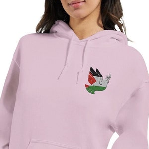 Palestine Dove of Peace Hoodie Embroidered over the Heart in Palestinian Flag Colors Gaza Peace Gift 786 Palestine Solidarity Unisex Shirt