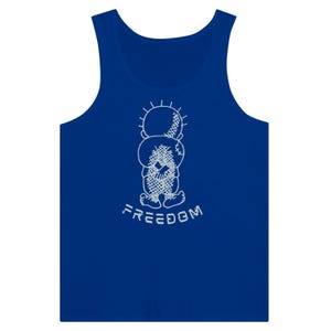 Royal Blue Handala Tank Top – Freedom Flotilla Gaza Aid Shirt with Distressed Freedom Text