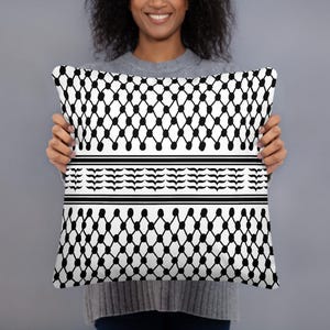 Black and White Keffiyeh Pillow – Palestine Home Decor Cushion, Arabic Heritage Throw Pillow