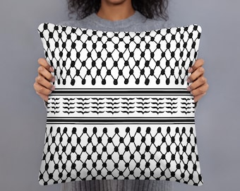 Black and White Keffiyeh Pillow – Palestine Home Decor Cushion, Arabic Heritage Throw Pillow