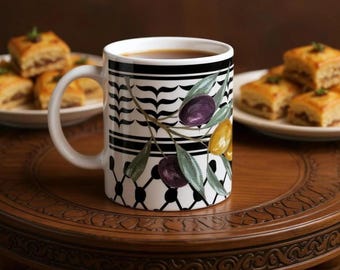 Keffiyeh Olive Branch Mug: Palestine Gaza Peace Gift