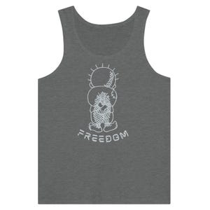 Gray Handala Tank Top – Freedom Flotilla Gaza Aid Shirt with Distressed Freedom Text