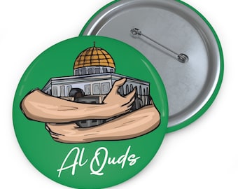 Green Al Quds Button Muslim Pin Badge Protect Masjid Al Aqsa Dome of the Rock Gaza Solidarity Free Palestine Ceasefire Now Peace 786 Salam