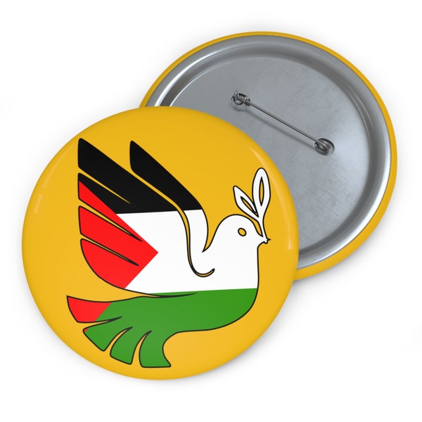 Palestine Dove of Peace Button Badge in Palestinian Colors on a Yellow Background Protect Gaza & Palestinians 786 Protect Holy Land Peace