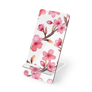 Cherry Blossom Phone Stand for Desk or Workspace Floral Matching Accessory for iPhone or Galaxy Gift for Family Co-Workers and Gardeners