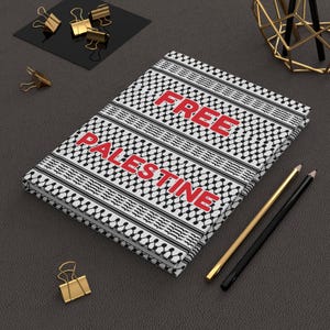 Free Palestine Keffiyeh Journal Black And White Hardcover Notebook 150 Lined Pages 5.75&quot;x 8&quot; Office Gift Exchange Present for Musoim Friend