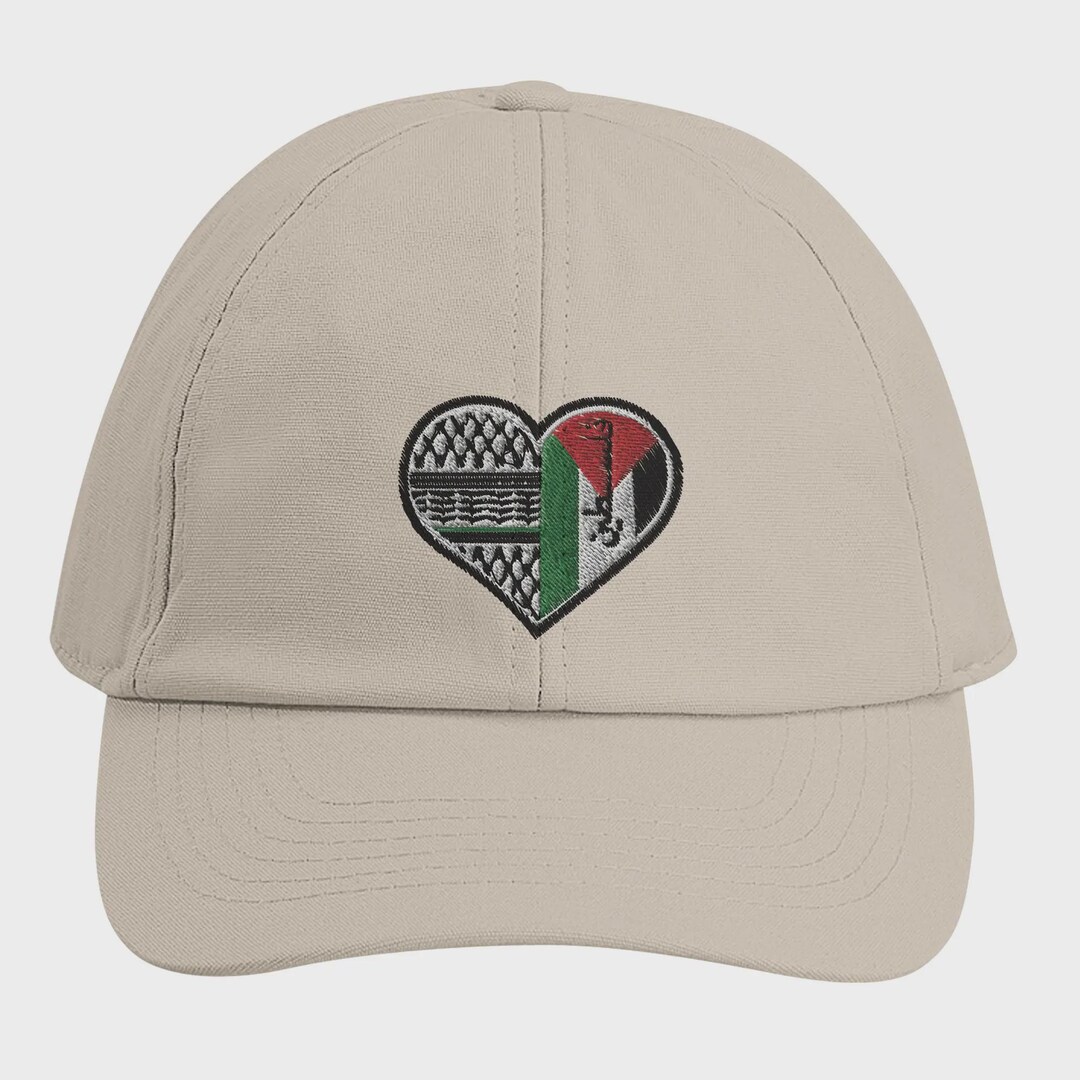 Embroidered Palestine Hat Keffiyeh Flag Heart Organic Cotton Dad Cap ...