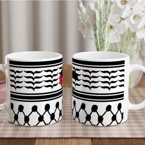 Palestine Keffiyeh Coffee Mug: With a Palestinian Flag Heart