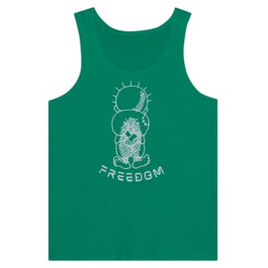 Green Handala Tank Top – Freedom Flotilla Gaza Aid Shirt with Distressed Freedom Text