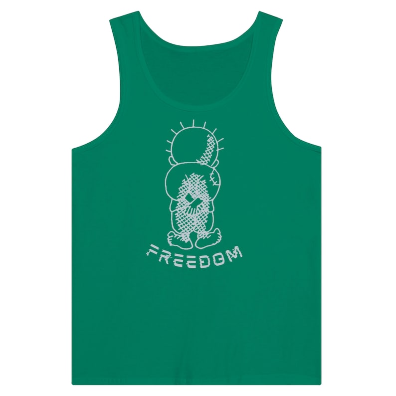 Green Handala Tank Top – Freedom Flotilla Gaza Aid Shirt with Distressed Freedom Text
