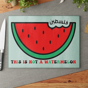 This is Not a Watermelon Chopping Board Palestine Solidarity Gift Made of White Textured Tempered Glass Peace in Gaza Gift Idea No War