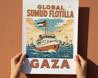 Global Sumud Flotilla Poster: Retro Gaza Solidarity Art Print