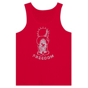 Red Handala Tank Top – Freedom Flotilla Gaza Aid Shirt with Distressed Freedom Text