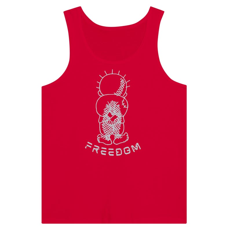 Red Handala Tank Top – Freedom Flotilla Gaza Aid Shirt with Distressed Freedom Text