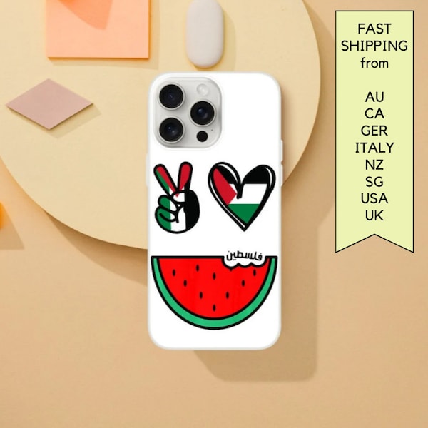 Palestine Watermelon Phone Case with Palestinian Love and Peace Symbols for Galaxy & iPhones incl iPhone 15 Gaza Support Mobile Cover Salam