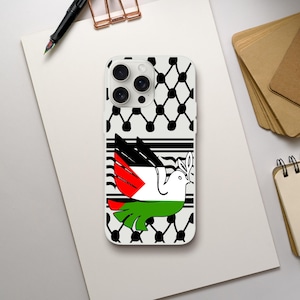 Keffiyeh Peace Dove Phone Case for iPhone in Palestinian Colors and Black/White, Gaza Kufiya Mobile Covers including iPhone 16 Pro Max