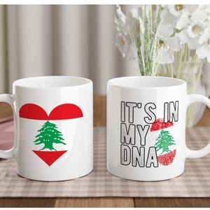 Libanesische DNA-Tasse mit Flaggen-Herz & Fingerabdruck Es ist in meiner DNA-Kaffeetasse Erbe Libanon Geschenk Eid Weihnachten Geburtstagsgeschenk Frieden jetzt