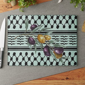 Palestine Olive Branch Chopping Board Keffiyeh Glass Charcuterie Cheese Board Palestinian  Kitchen Decor Gift for Her or Him 786 Peace.