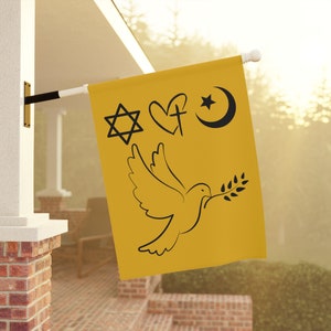 Palestine Interfaith Dove Flag Yellow Double Side Yard Sign Peace Activist Banner Poly Canvas  Anti-War Protest Accessory Gaza Ceasefire Now