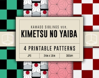Papel digital descargable inspirado en anime, imprimible, con patrones geométricos, para envoltorios de álbumes de recortes [versión Kamado]