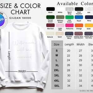 Editable Color Chart Gildan 18000 Size Chart Gildan Canva Template Gildan Color Table Gildan Sweatshirt Pod Color Chart Editable Color Chart