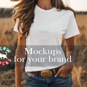 Cowgirl White Bella Canvas 3001 Mockup BC White TShirt Mock up Realistic Model Blank White Shirt Template Patriotic Rodeo Mockup 4th of July