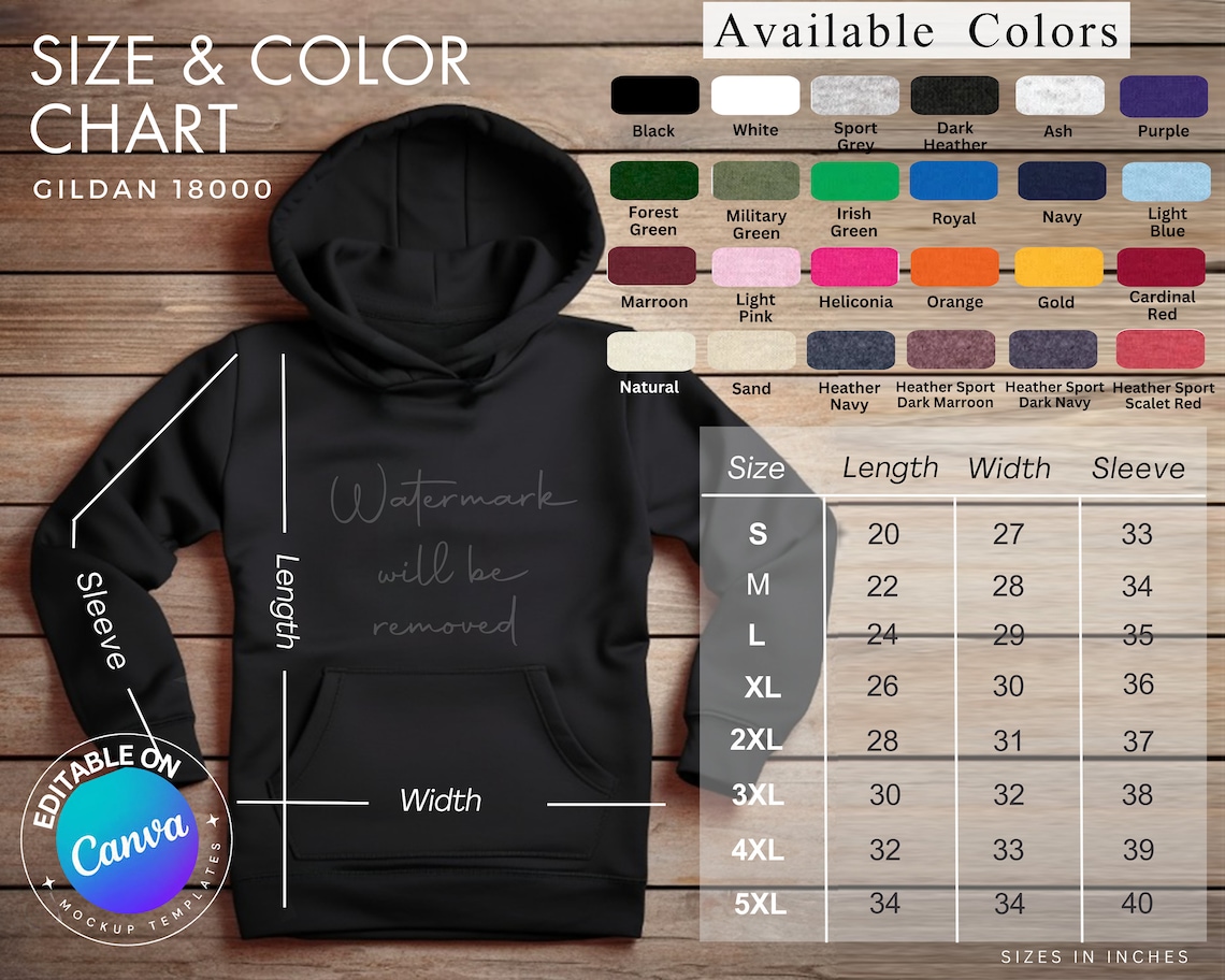 Gildan hoodie editable color chart gildan 18500 size chart gildan