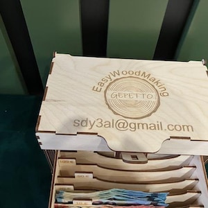 May include: Wooden box with a drawer for storing items. The box is labeled "Easy Wood Making Geppetto sdy3al@gmail.com".