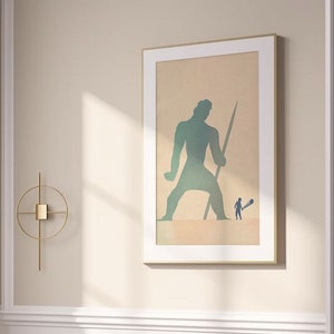 David and Goliath, DIGITAL PRINT, Christian Modern Art, Bible Art, Christian Wall Art, Bible Art Sketch, Bibleart Print