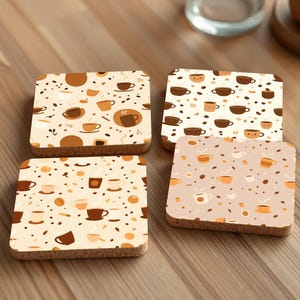 Coffee Lover Coasters – Minimalist Cups, Cafe Vibes, Cork Backing & Cozy Decor Gifts for Baristas, Espresso, Latte and Hot Drinks Fans