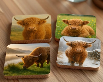 Kurkonderzetters Highland Cow | Rustiek boerderijdecor en gezellig cadeau voor dierenliefhebbers