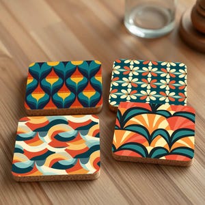Retro Coasters Cork Back - 4 Designs Tablemat Art Coasters New Home Gifts Home Decor Housewarming Gift