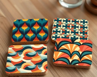 Retro onderzetters met kurk op de achterkant - 4 ontwerpen onderzetters kunstonderzetters New Home Cadeaus Woondecoratie Inwijdingsfeest Cadeau
