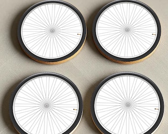 Runda underlägg för cykelhjul | Cykeldekor och bordsskydd i kork – Perfekt present för cykelentusiaster och friluftsmänniskor