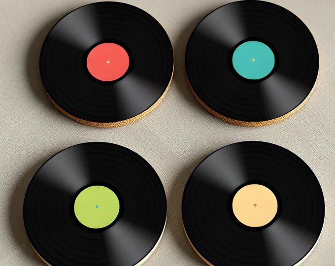 Vintage Vinyl Record Coasters Set – Retro Music-Themed Drink Coasters for Home and Bar Decor