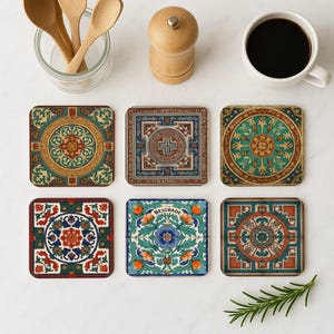 Set di sottobicchieri di Belgrado • Sottobicchieri con piastrelle popolari serbe • Sottobicchieri con motivo ortodosso balcanico • Regalo culturale o bomboniera per matrimonio