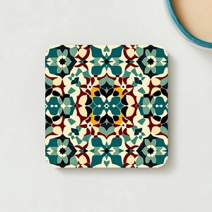 “Coaster D with star and rosette shapes inspired by traditional Anatolian tile designs.”