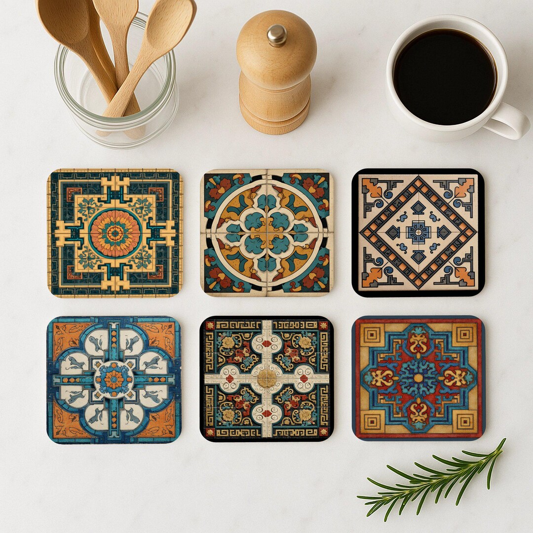 Berlin Coaster Set • German Geometric Tile Drink Mats • Bauhaus & Art ...