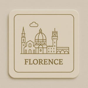 Florence Skyline Coaster – Italy Cork Coaster – Duomo, Giotto Bell Tower & Ponte Vecchio – Tuscan City Souvenir