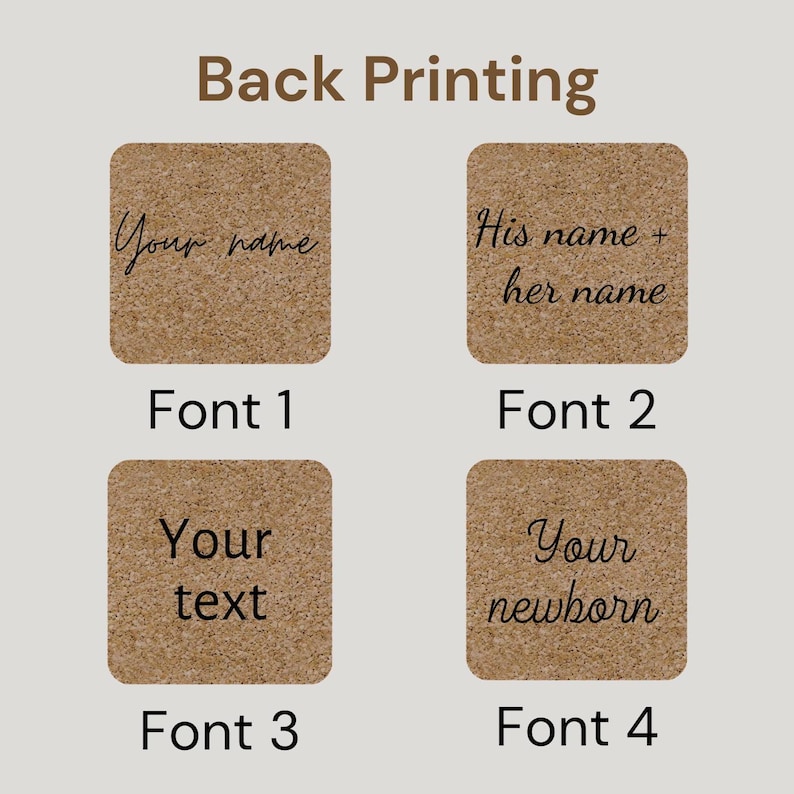 Four differents possibles fonts availables for the back engraving personalization